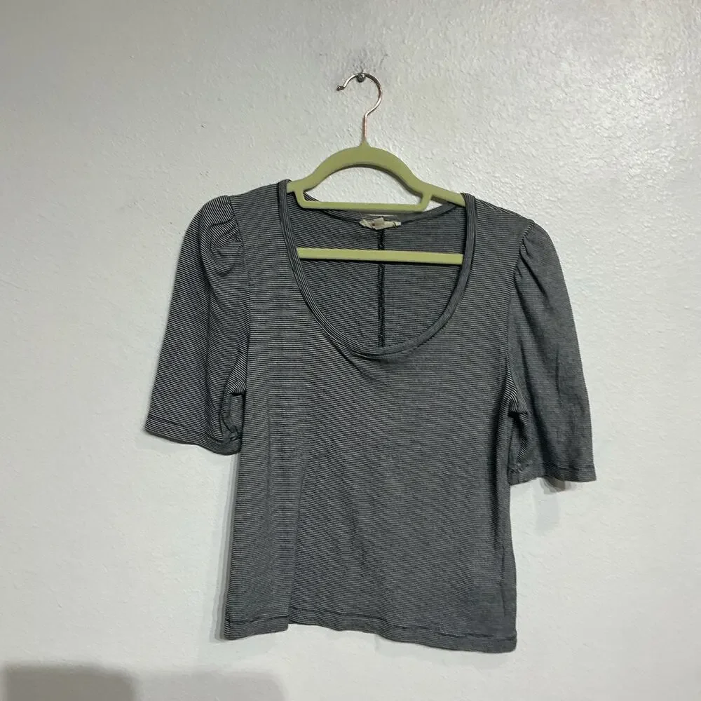 Madewell Blue Stripe Puff Sleeve Scoop Neck T-Shirt Sz M